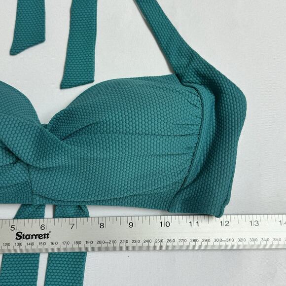 Draper James Bikini Top Halter Neck Tie Built-In-Bra Size Medium Teal Green - Picture 2 of 7